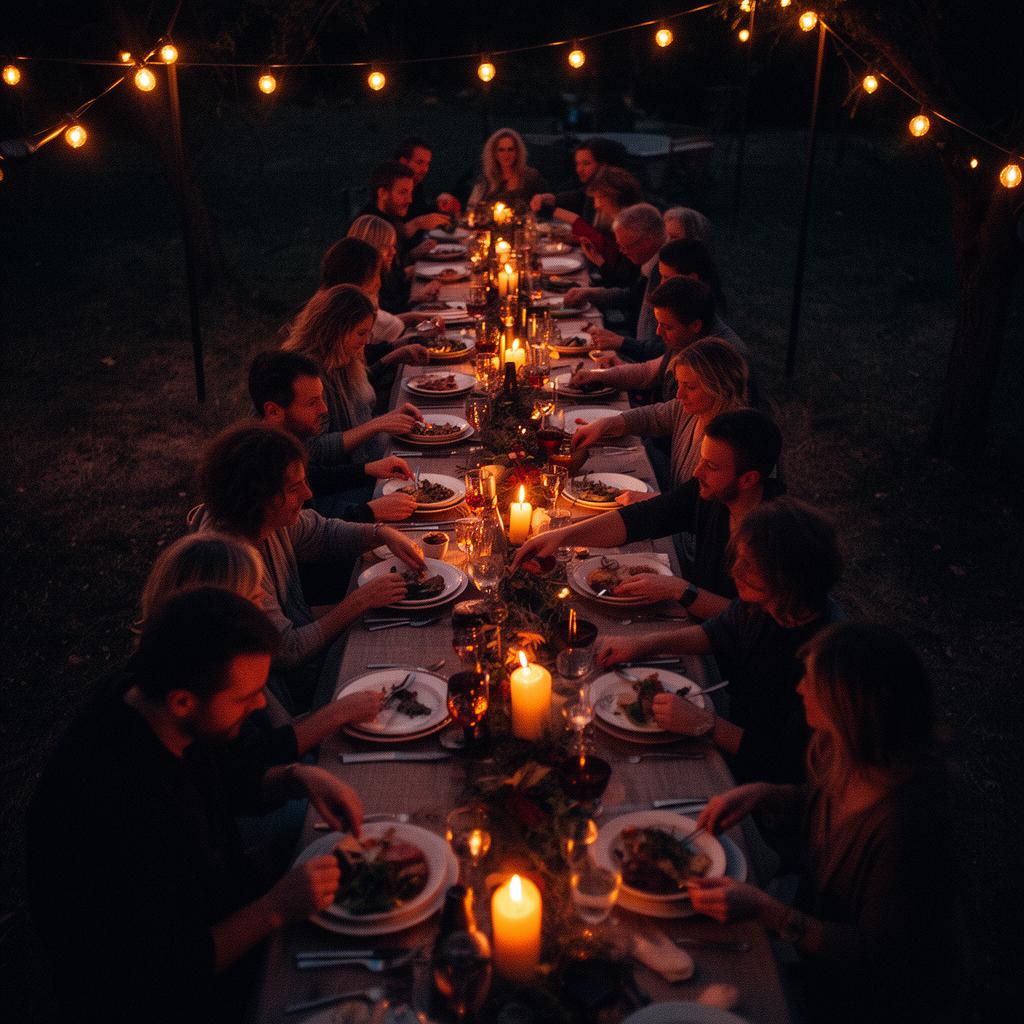 Neighbors gathered around a shared table